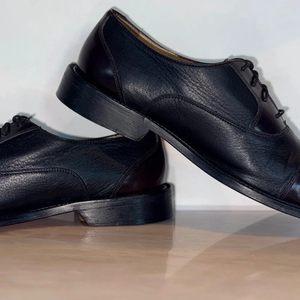 Barcelino Handmade Italian Leather Cap Toe Shoes Burgundy/Black |10M |Vero Cuoio